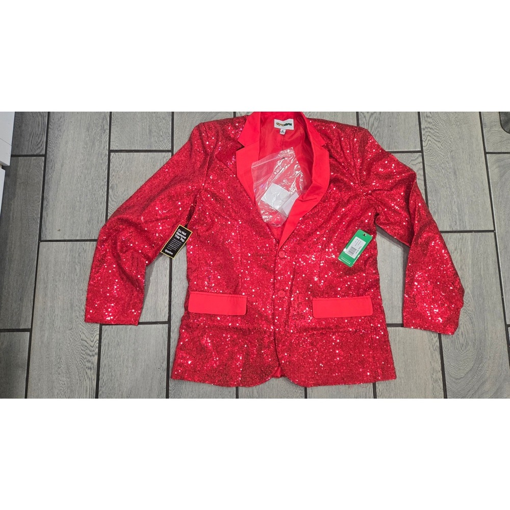 Tipsy Elves Red Sequin Devil Costume Blazer Jacket Mens XL NWT With Horns Tail